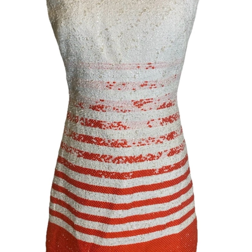 Milly Cocktail Tweed Shift Dress Red & White With Gold Flecks Size 4 MSRP $350